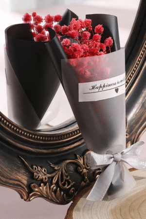 Crimson Noir (Black & Grey with Red Dried Flower Bouquet)