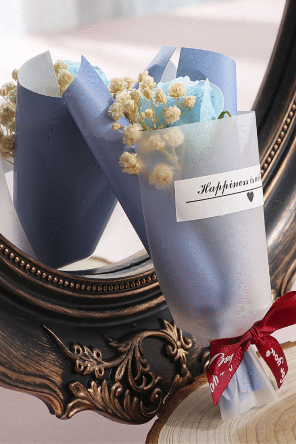 Icy Bloom (Blue with White Dried Flower Bouquet)